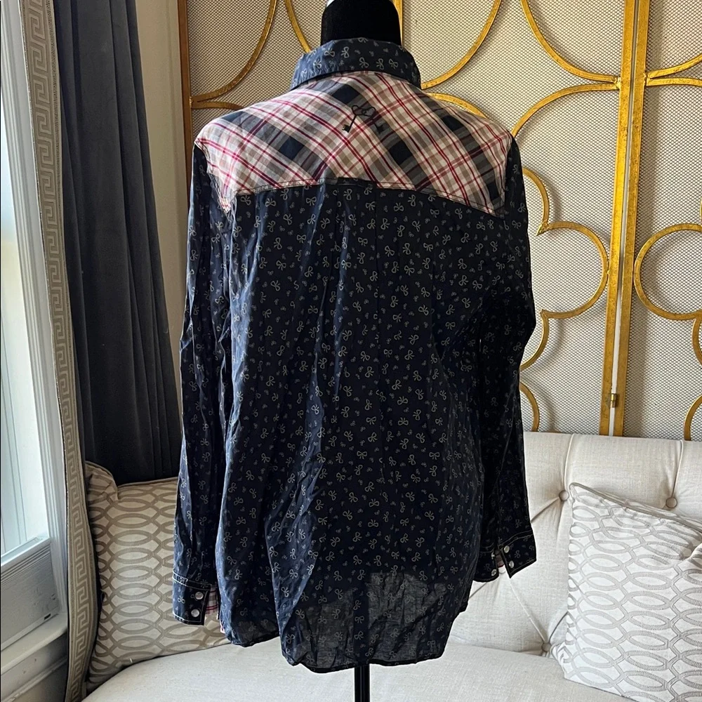 Ulla Popken Black and Pink Plaid Button Down Shirt - Picture 2 of 4